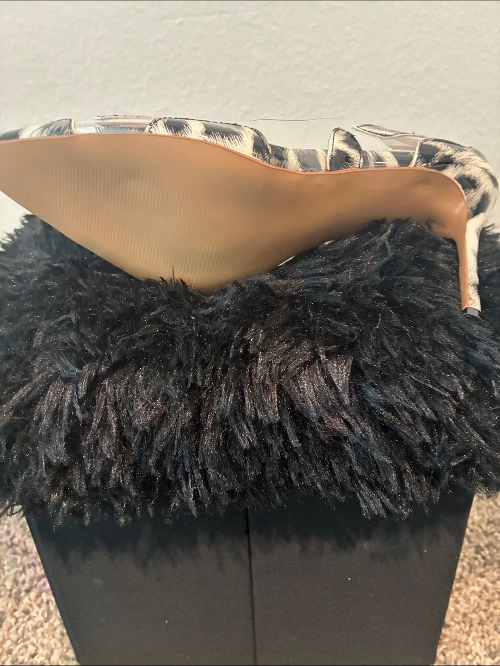 Leopard Print Pointed Toe Stiletto Pump in Black and Cream